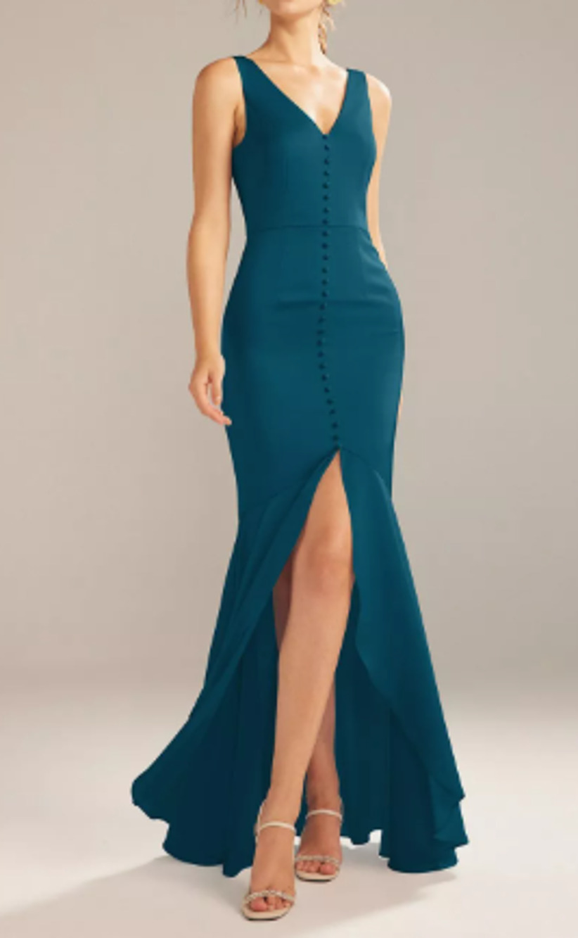 AW BRIDAL 0 XS deep lake green Adagio satin bridesmaid maxi dress NEW B37